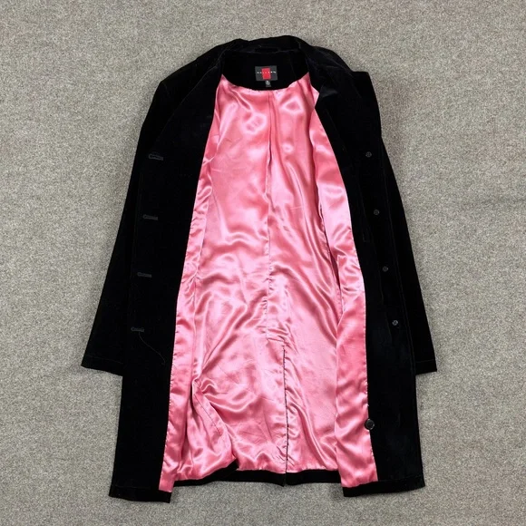 Gallery Black Velour Mid Length Single Breasted Pea Coat Women’s XL Car Coat - Picture 3 of 10